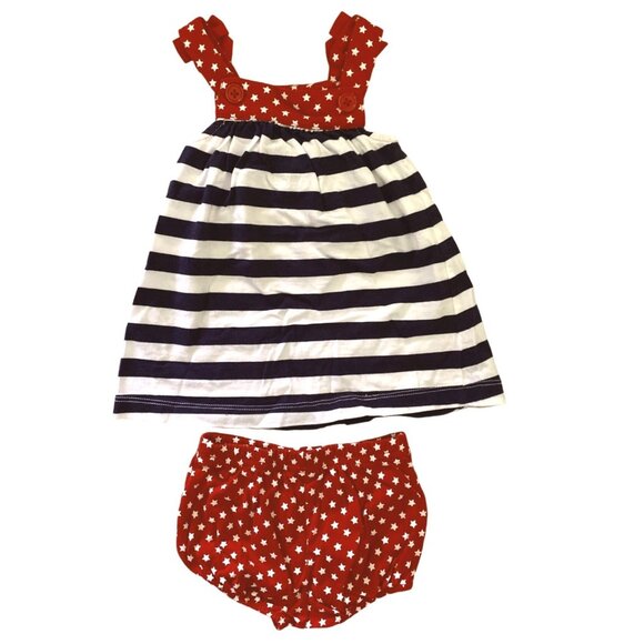 Just One You by Carters 3M Baby Girl Dress and Bloomers Set Red White Blue Stars - Picture 2 of 5